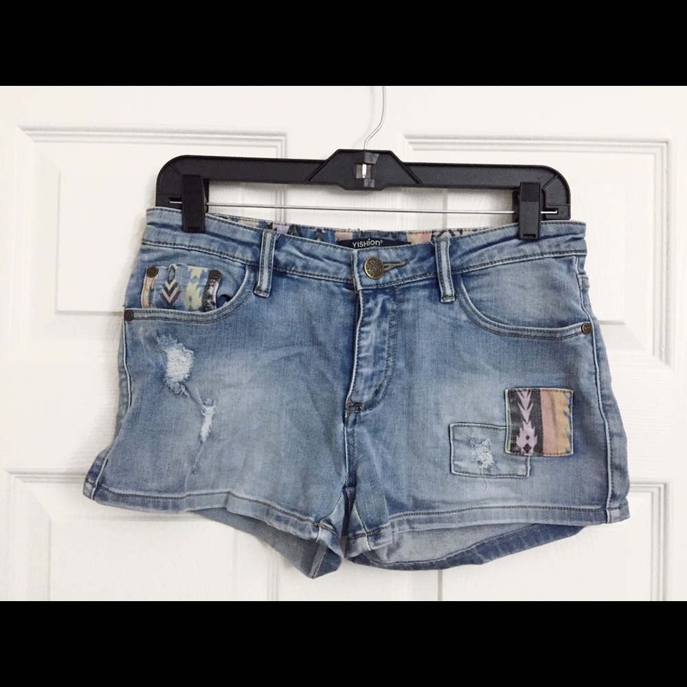🔥LASTDAY🔥Patchwork mid rise denim shorts